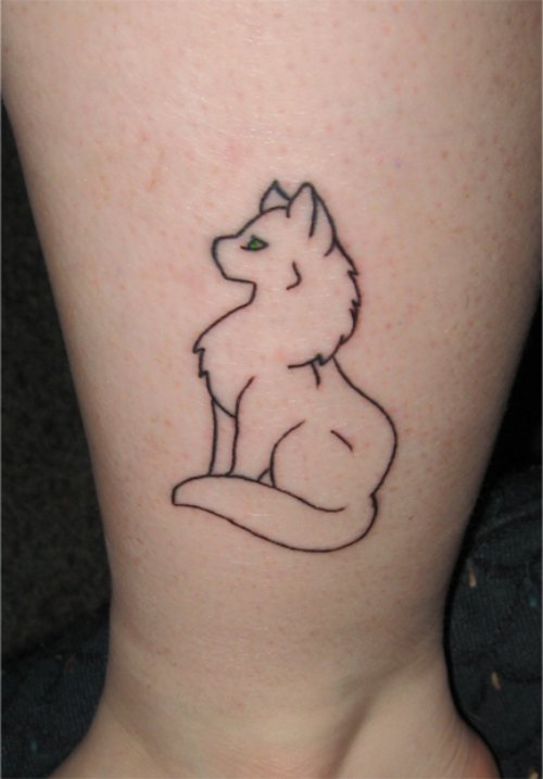 Outline Kitty Tattoo On Side Leg