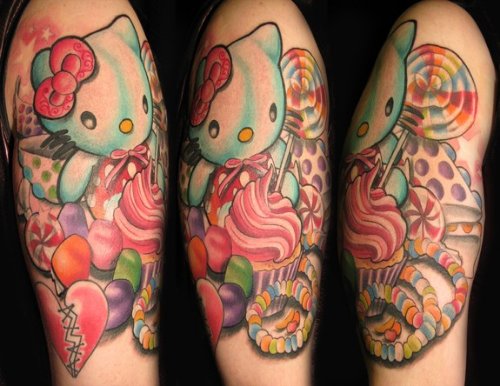 Awesome Colored Kitty Tattoos Design