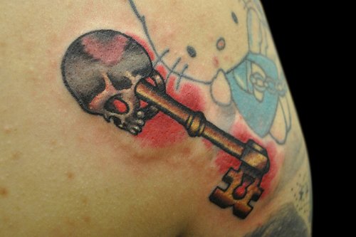 Awesome Skull Key Kitty Tattoo