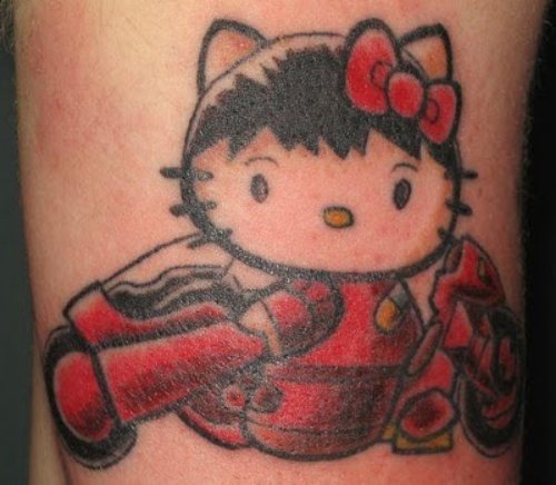 Black And Red Ink Hello Kitty Tattoo