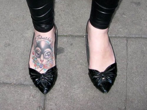 Kitty Tattoo On Girl Right Foot