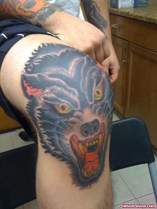 Angry Leopard Tattoo On Knee