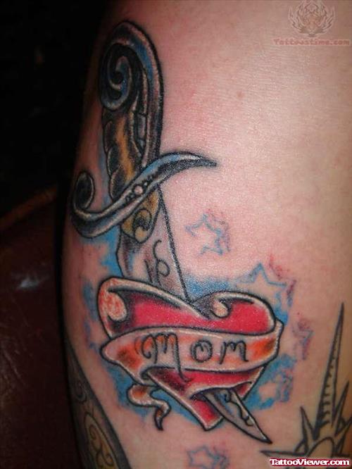 Knife And Red Heart Tattoo