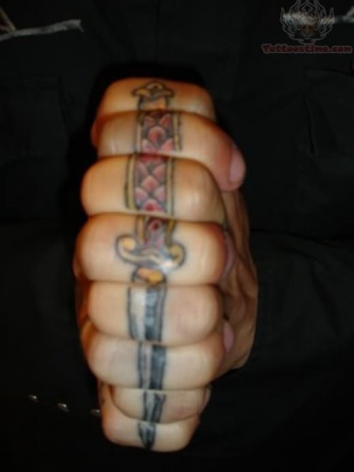 Knife And Dagger Tattoo On Fingers