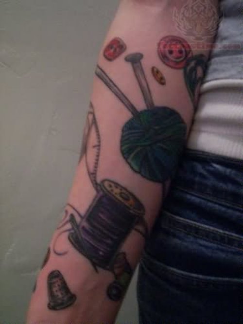 Yarn And Spool – Knitting Tattoo On Sleeve