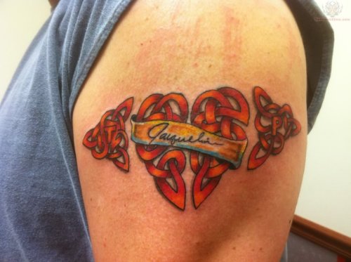 Knot Heart Design Tattoo On Bicep