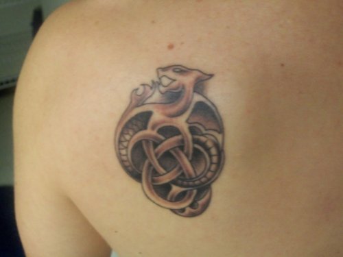 Celtic Dragon Knot Tattoo On Back Shoulder