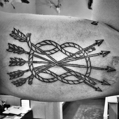 Arrows With Knot Tattoo On Bicep