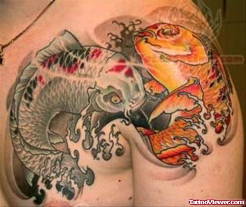 Koi Fish Tattoo On Men Shoulder