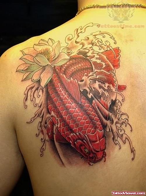 Red Koi Tattoo On Back