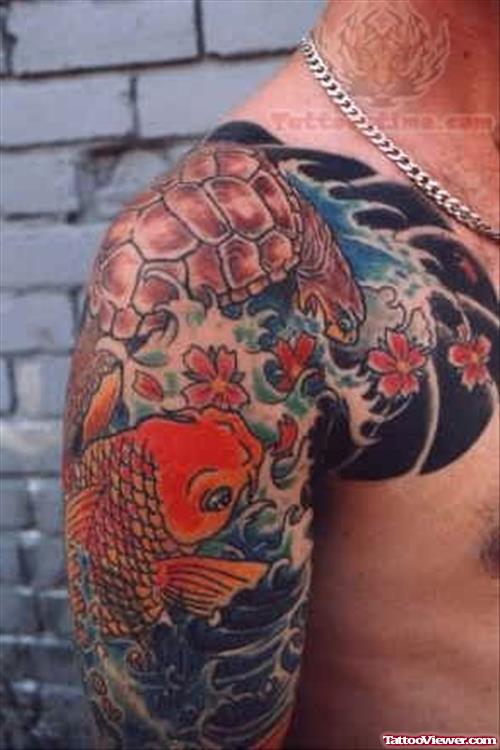 Koi Fish Shoulder Tattoo For Boys
