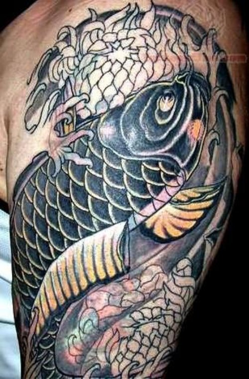 Black Ink Koi Fish Tattoo