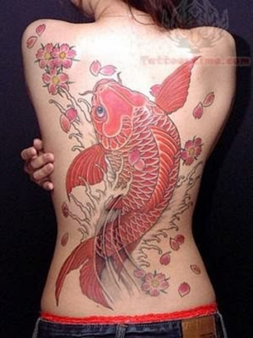 Red Koi Fish Tattoo On Back