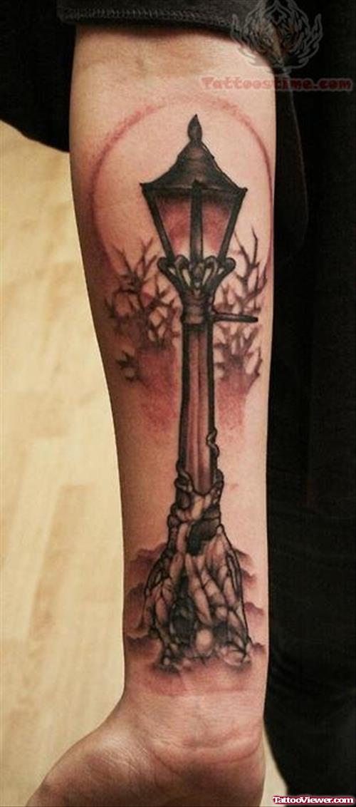 Street Lamp Tattoo On Arm