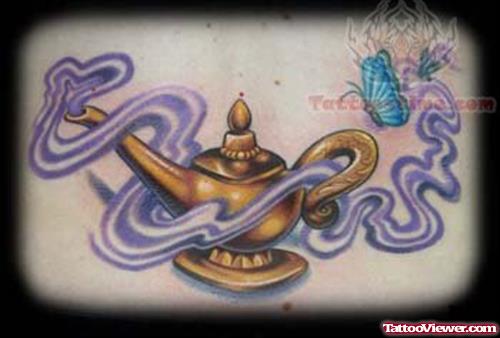 Butterfly And Magic Lamp Tattoo