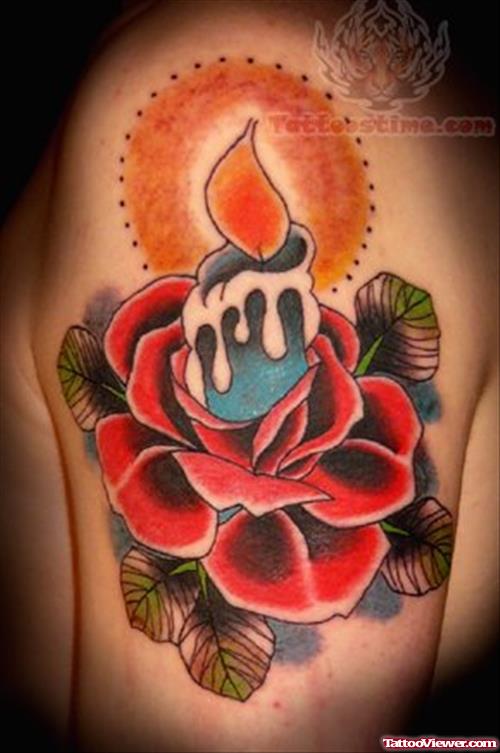 Red Rose Candle Light Tattoo