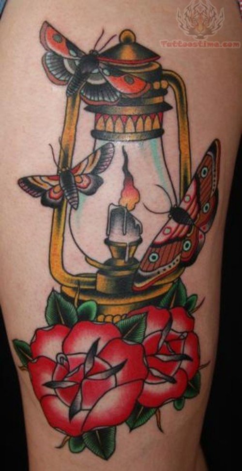 Candle Lamp Tattoo On Sleeve