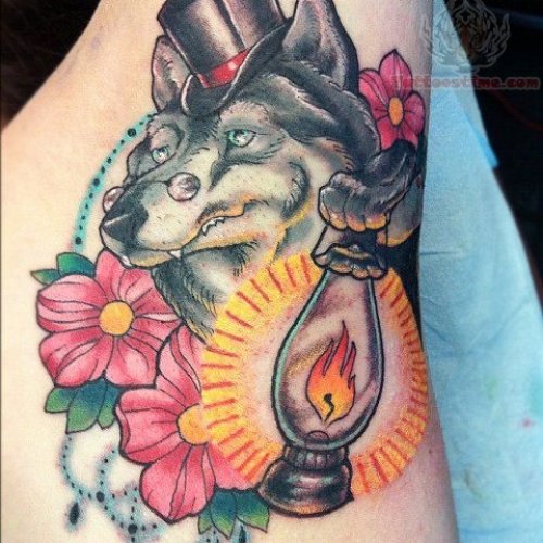 Wolf With Lamp Tattoo