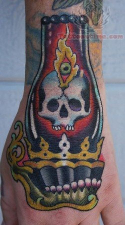Skull Lamp Tattoo On Hand