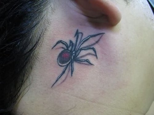 Side Neck Latrodectus Tattoo For Girls