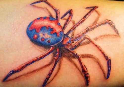 Blue And Red Latrodectus Tattoo