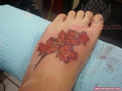Maple Leaf Tattoo On Foot
