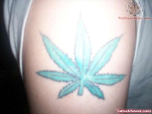 Blue Ink Leaf Tattoo