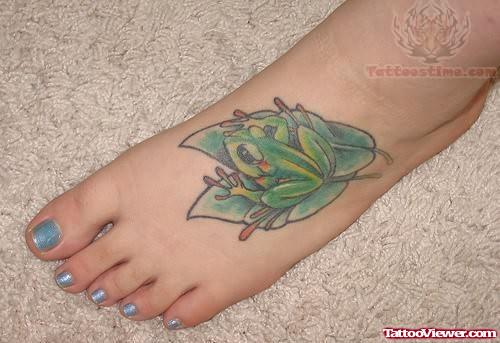 Green Leaf Tattoo On Foot