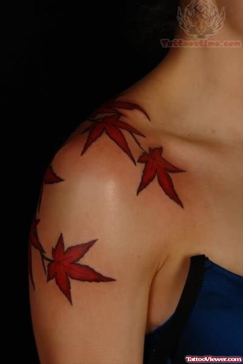 Beautiful Leaf Tattoo On Shoulder