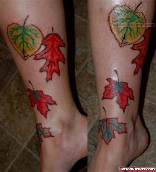 Leaf Tattoos On Leg