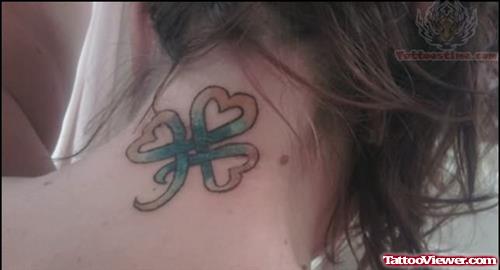 Color Clover Leaf Tattoo On Back Neck