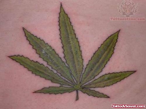 Green ink Leaf Tattoo