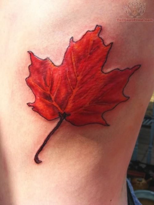 Red Ink Leaf Tattoo