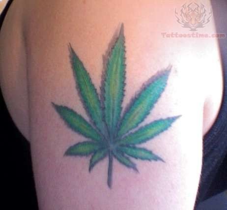 Cannabis Leaf Tattoo On Shoulder