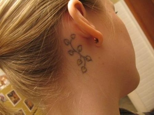 Small Leaf Tattoos Behind Ear