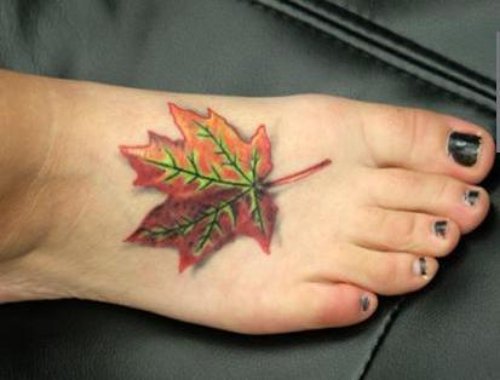 Leaf Tattoo On Girl Right Foot