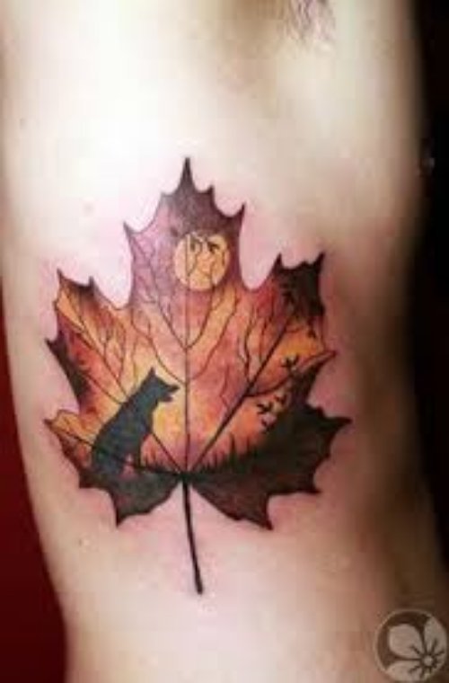 Man Side Rib Leaf Tattoo