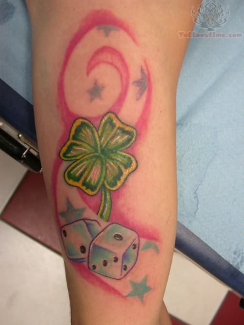 Dice and Clover Leaf Tattoo on Sleeve
