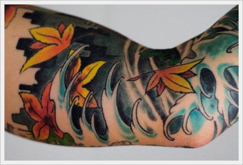 Colored Leaf Tattoos On Sleeve For Men