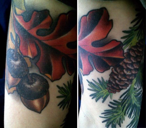 Attractive Leaf Tattoo On Sleeve
