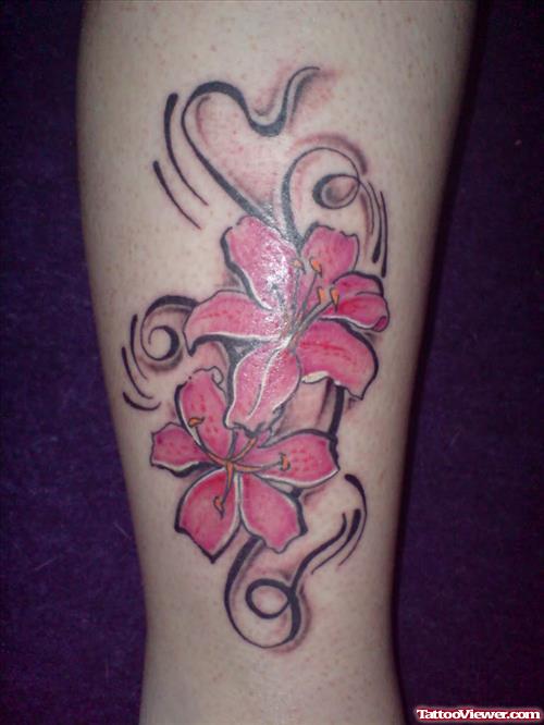 Pink Flowers Leg Tattoos