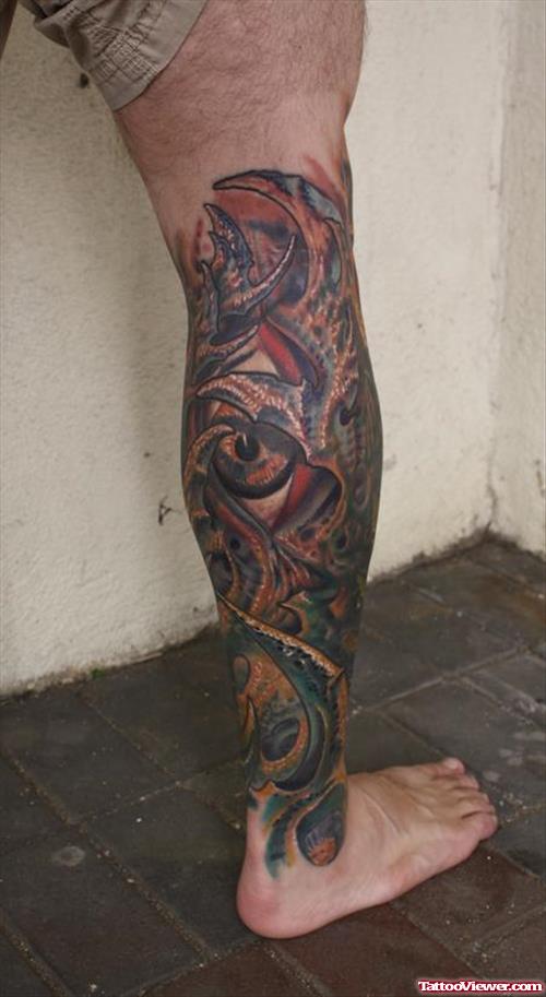 Colored Biomechanical Leg Tattoos For Men