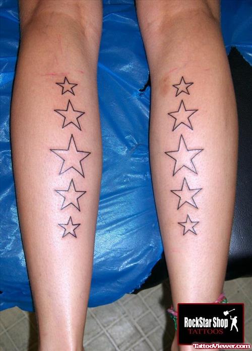 Cross And Star Tattoos On Leg