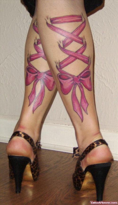 Pink Corset Back Leg Tattoos