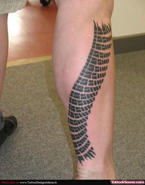 Black Ink Leg Sleeve Tattoo