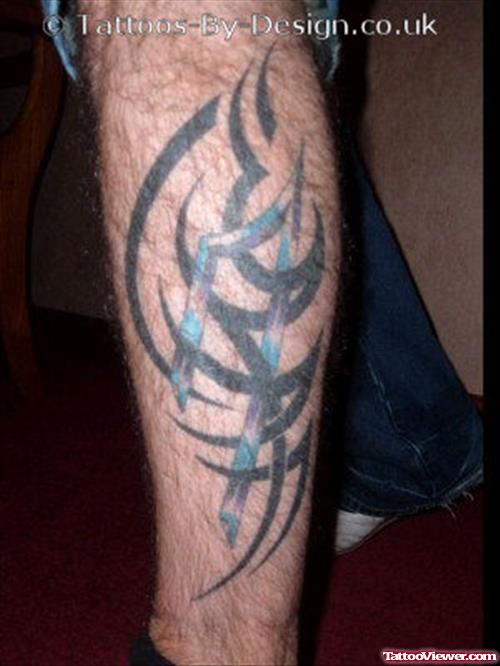 Tribal Left Leg Tattoo