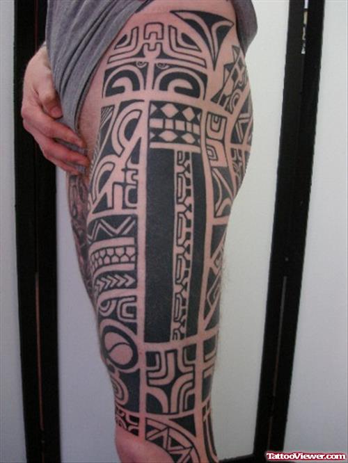 Polynesian Left Leg Tattoo