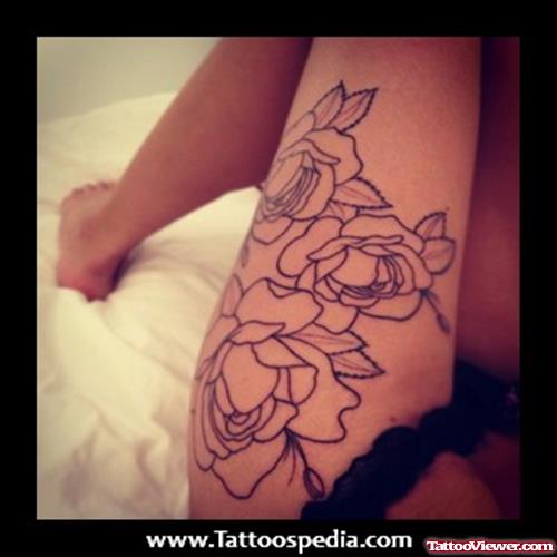 Outline Flower Leg Tattoo