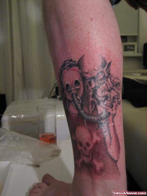 Pirate Skull And Ghost Tattoo On Leg Tattoo