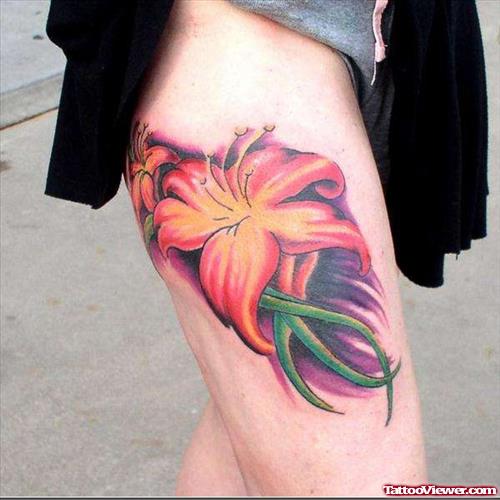 Colored Flower Leg Tattoo